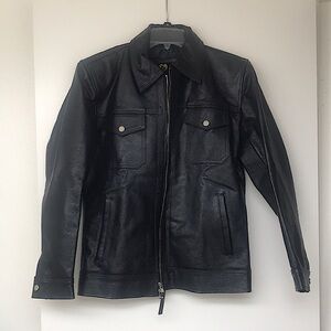 Unisex VERY Dark Navy Blue Leather Jacket